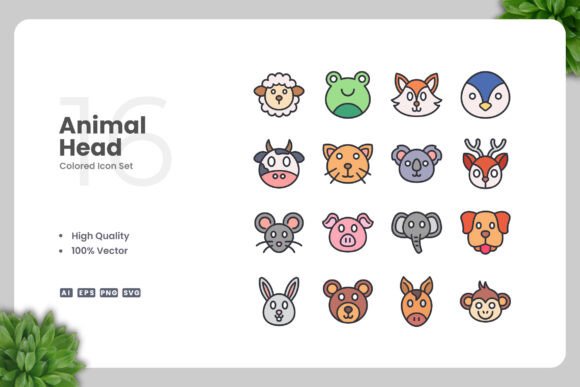 Animal Head Color Icons for Creative Projects
