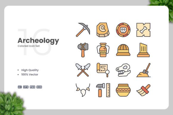 Archeology Color Icons for Modern Design Needs