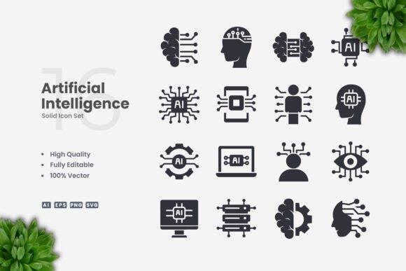 Artificial Intelligence Solid Icons: A Versatile Design Solution
