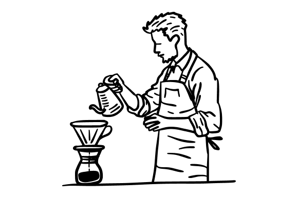 Barista with Dripper and Kettle Doodle: A Versatile Design Asset