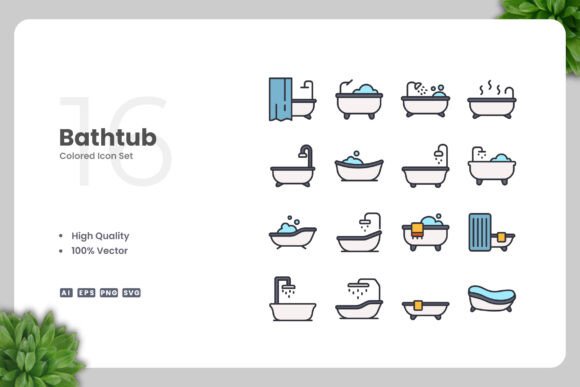 Bathtub Color Icons for Streamlined Design Workflows