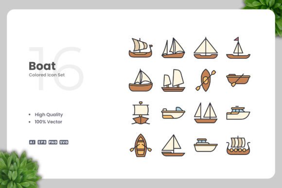 Boat Color Icons for Versatile Design Projects
