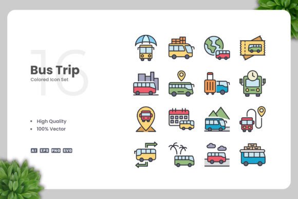 Bus Trip Color Icons: Creative and Practical Design