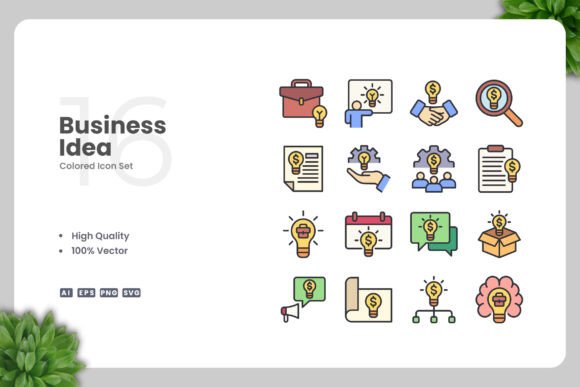Business Idea Color Icons for Creative Projects