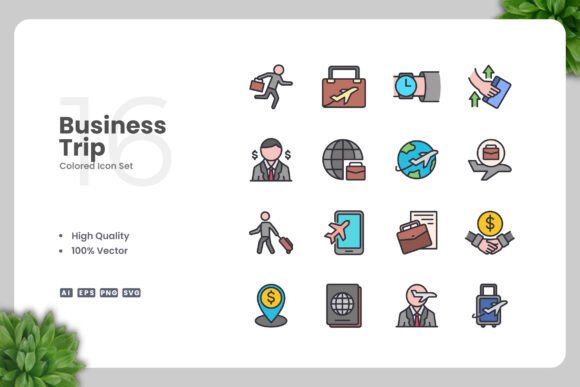 Business Trip Color Icons