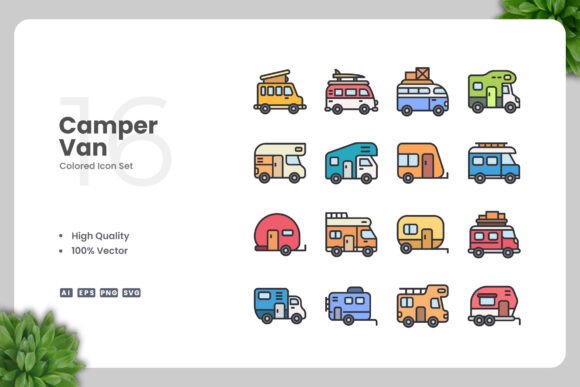Camper Van Color Icons for Modern Design Projects
