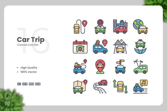 Car Trip Color Icons for Every Creative Need