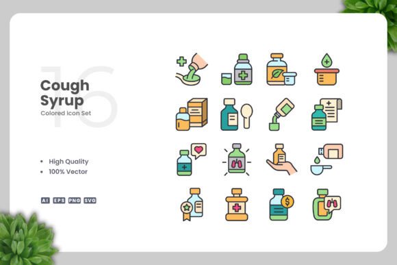 Cough Syrup Color Icons for Modern Design Projects