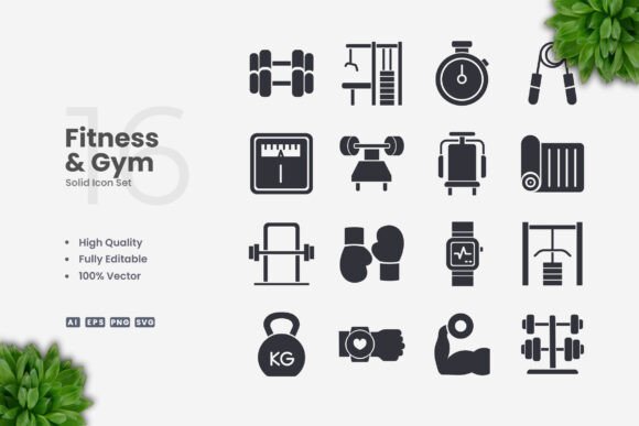 Fitness and Gym Solid Icons for Design Projects