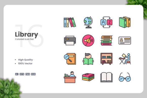 Library Color Icons for Modern Design