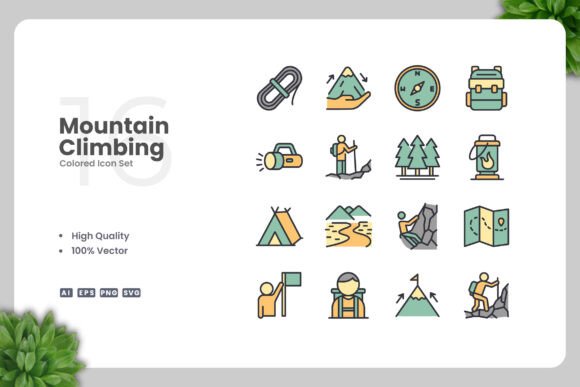 Mountain Climbing Color Icons for Creative Projects