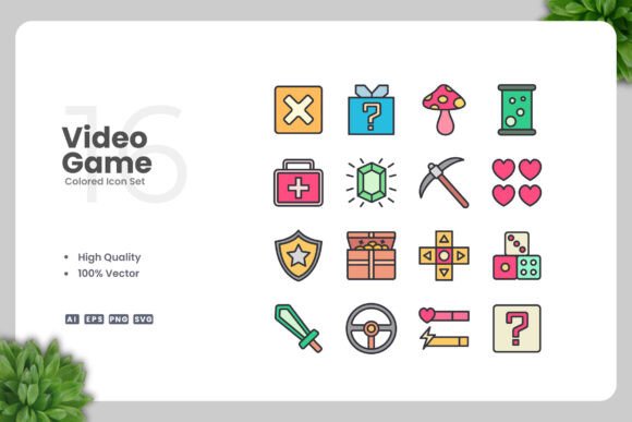 Video Game Color Icons for Modern Design Projects